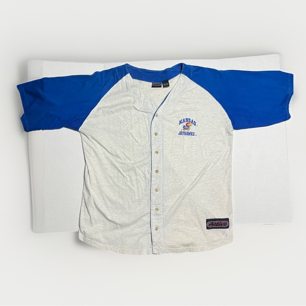 Vintage 90s‎ Kansas Jayhawks Baseball Jersey XL Embroidered Logo